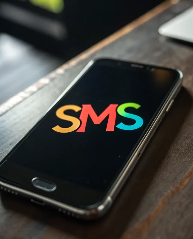 A close-up image of a smartphone displaying a personalized SMS message with a clear call-to-action, such as a promotional offer or appointment reminder. The message should appear friendly and relevant.